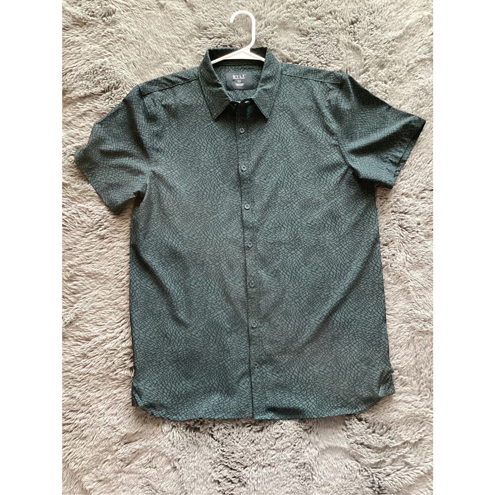 Bylt Men’s Short Sleeve Button-Up Shirt Performance Green Black Size Large